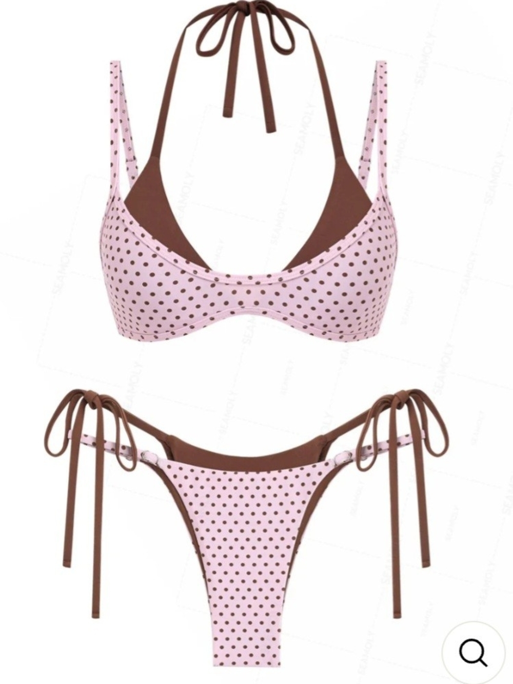 Pink And Brown Polka Dot Tie-Side Bikini Set